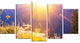Rural Meadow Flowers At Sunset, Landscape Canvas Art Print, 60"x32", 5 Panels