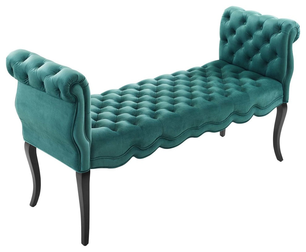 Adelia Chesterfield Style Button Tufted Performance Velvet Bench, Teal