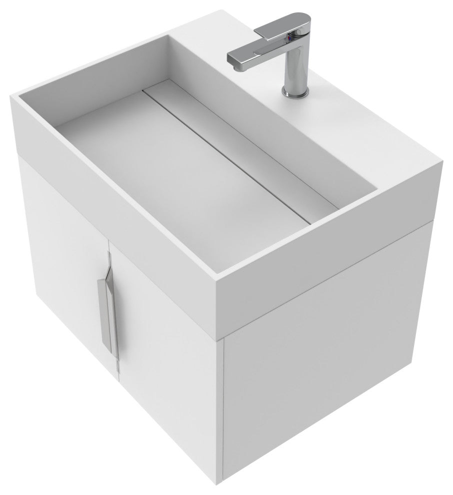 CastelloUSA Amazon 24" Wall Mounted Bathroom Vanity Set, White, White Top, Brushed Nickel