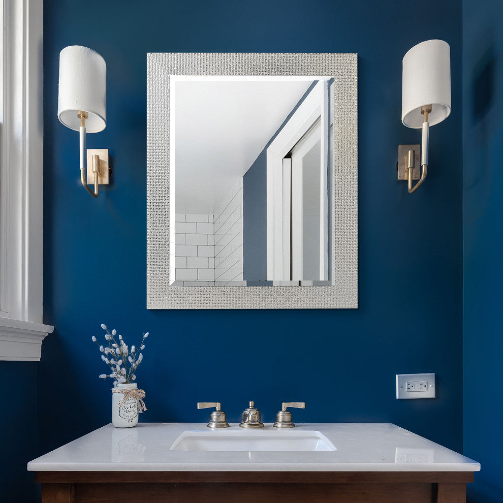 Head West Chrome and White Tile Textured Frame Accent Mirror - 23" x 29"