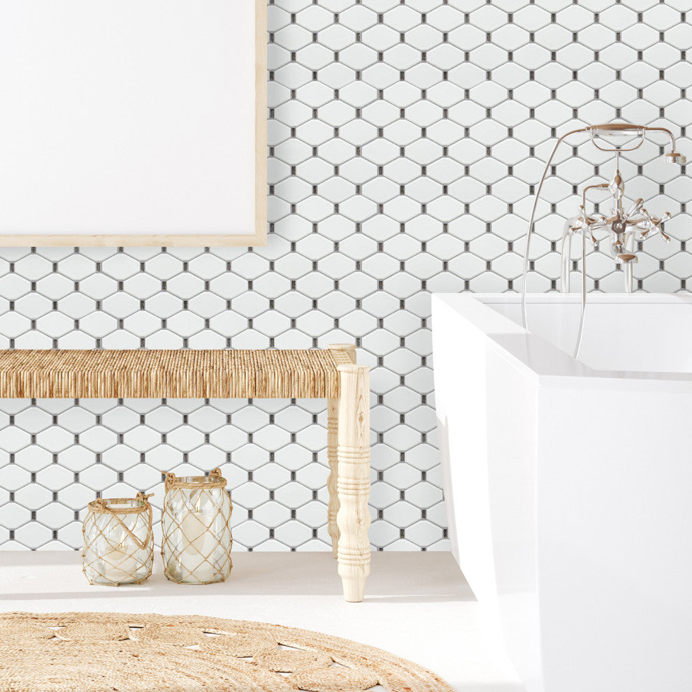 Badajoz 11.5x10.94, Honeycomb Glass Mosaic Tile, White/Brown, Box of 11