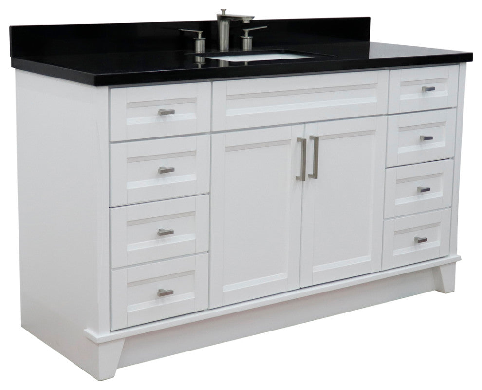 61" Single Sink Vanity, White Finish And Black Galaxy Granite