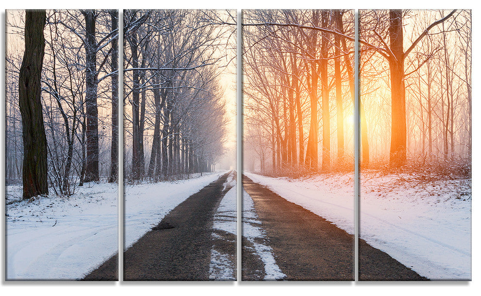 Bright Sun Break in Winter Forest, Large Forest Canvas Print, 48"x28", 4 Panels
