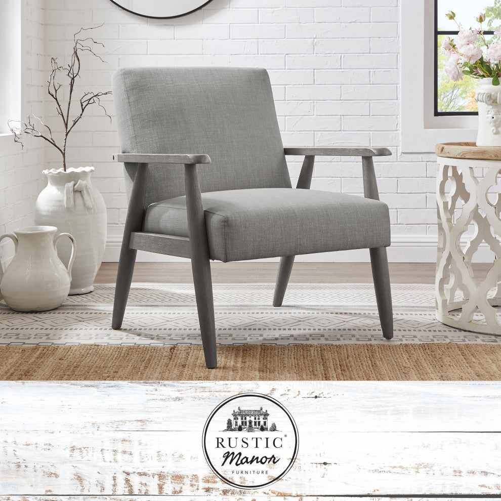 Rustic Manor Gian Armchair Upholstered, Gray and Gray Linen