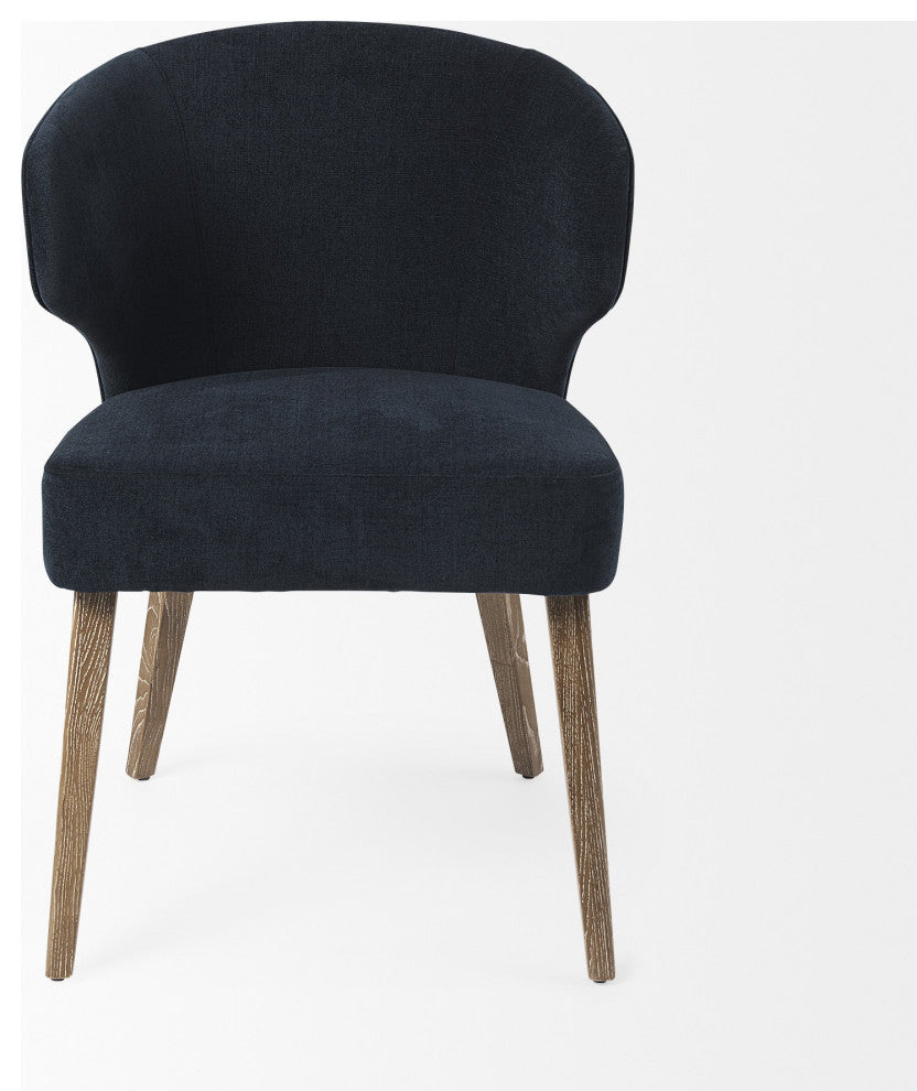 Dark Navy and Brown Mid Century Wingback Dining Chair