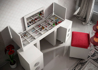 T21 Bedroom Make-up Vanity 63", White, Glossy Finish