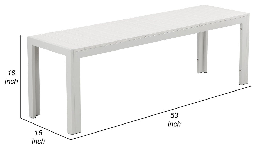 Benzara BM287720 Theo 53" Outdoor Bench, White Aluminum Frame