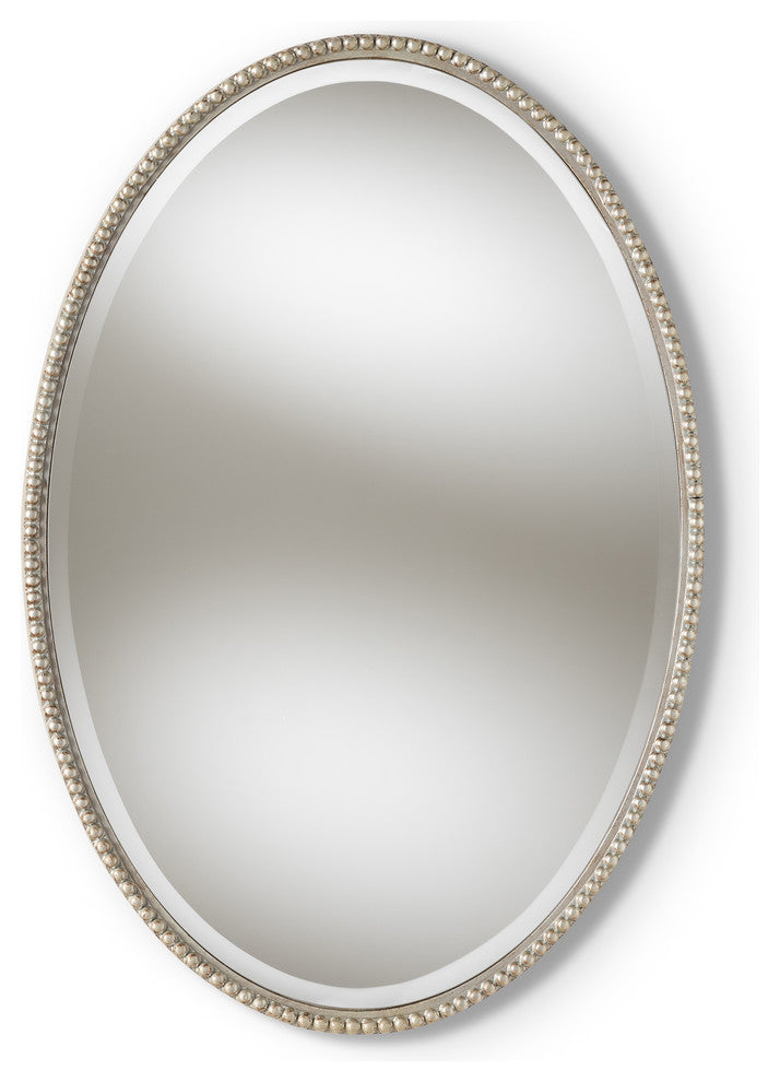 Graca Modern and Contemporary Antique Silver Finished Oval Accent Wall Mirror