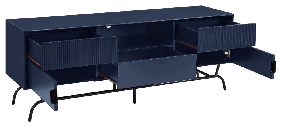 Danel TV Stand Fits TV's Up to 65", 3-Drawers, Textured Panels, Blue