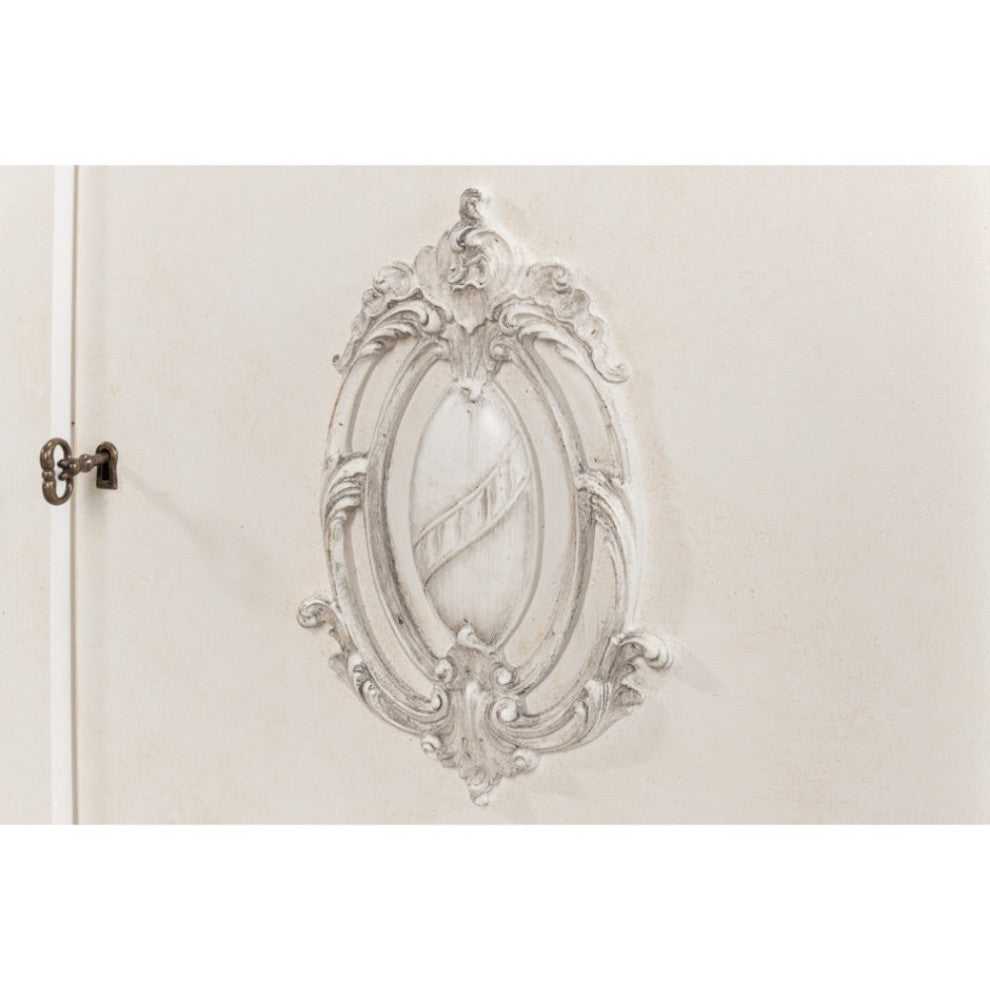 Crested Wall Cabinet Antiqued White Sideboard
