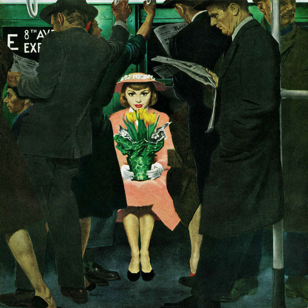 "Subway Girl and Easter Lily" Print on Canvas by George Hughes