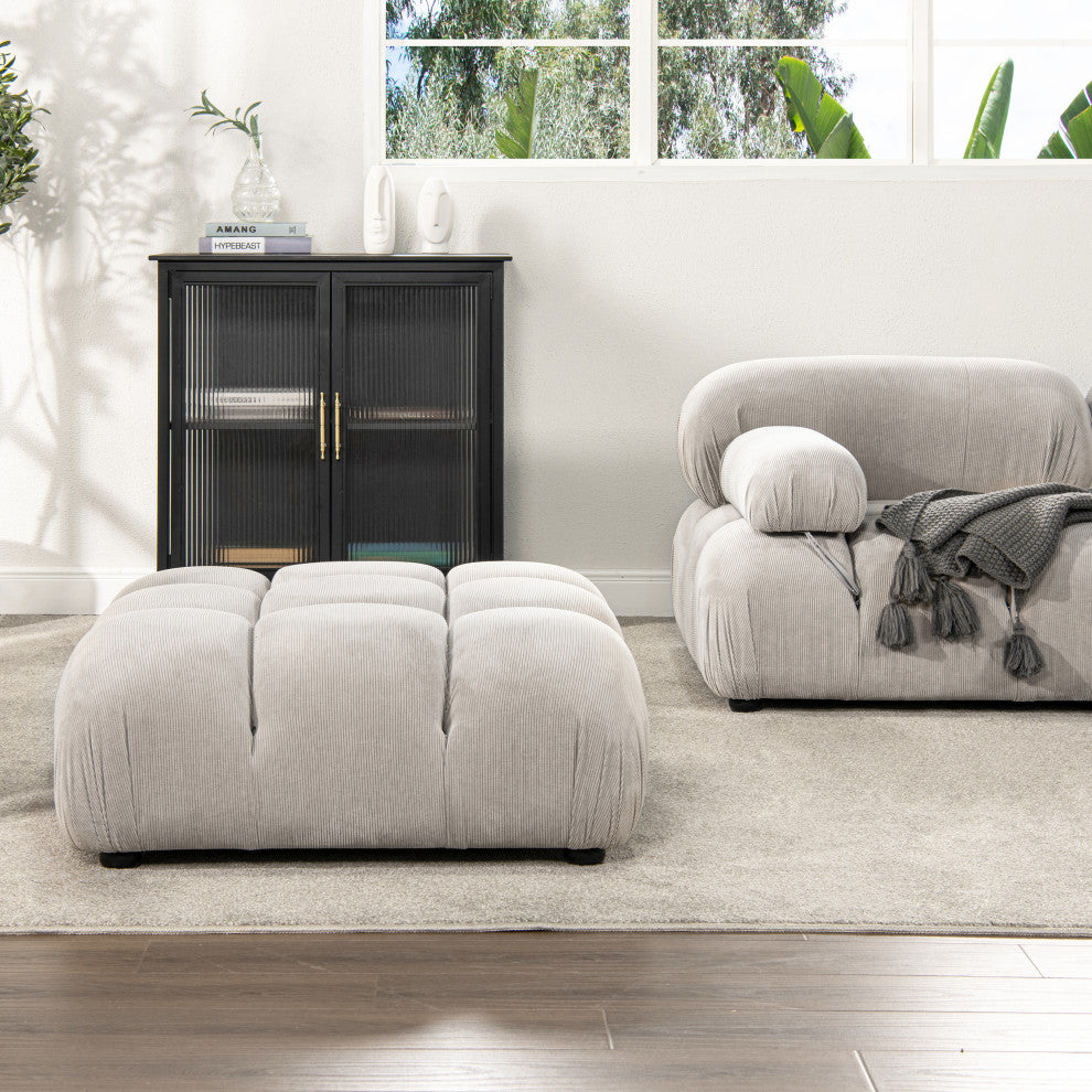 Marcel 36" Modular Tufted Square Cocktail Ottoman, Pebble Gray Corduroy
