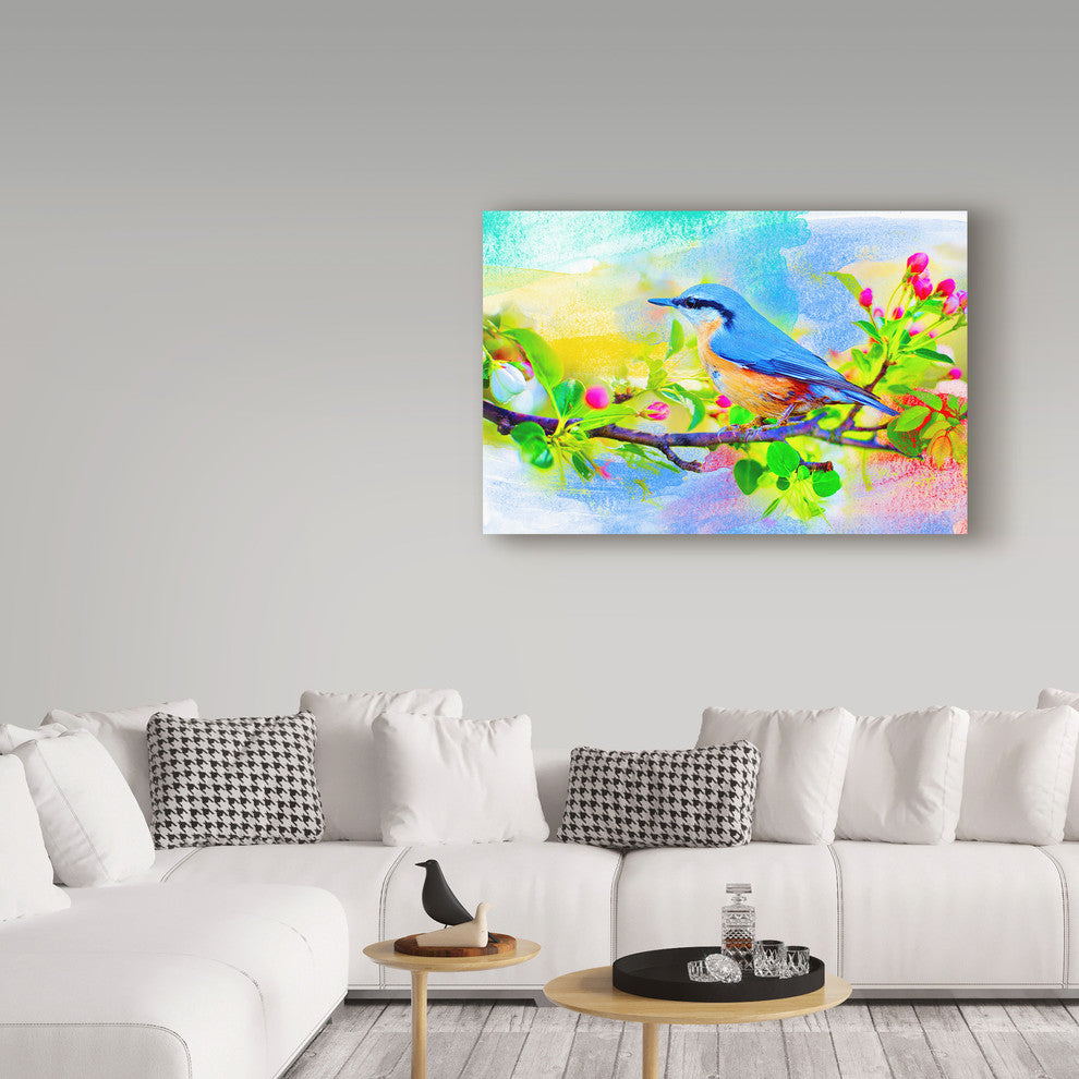 "Spring Flowers And Bird 6" by Ata Alishahi, Canvas Art, 12"x19"