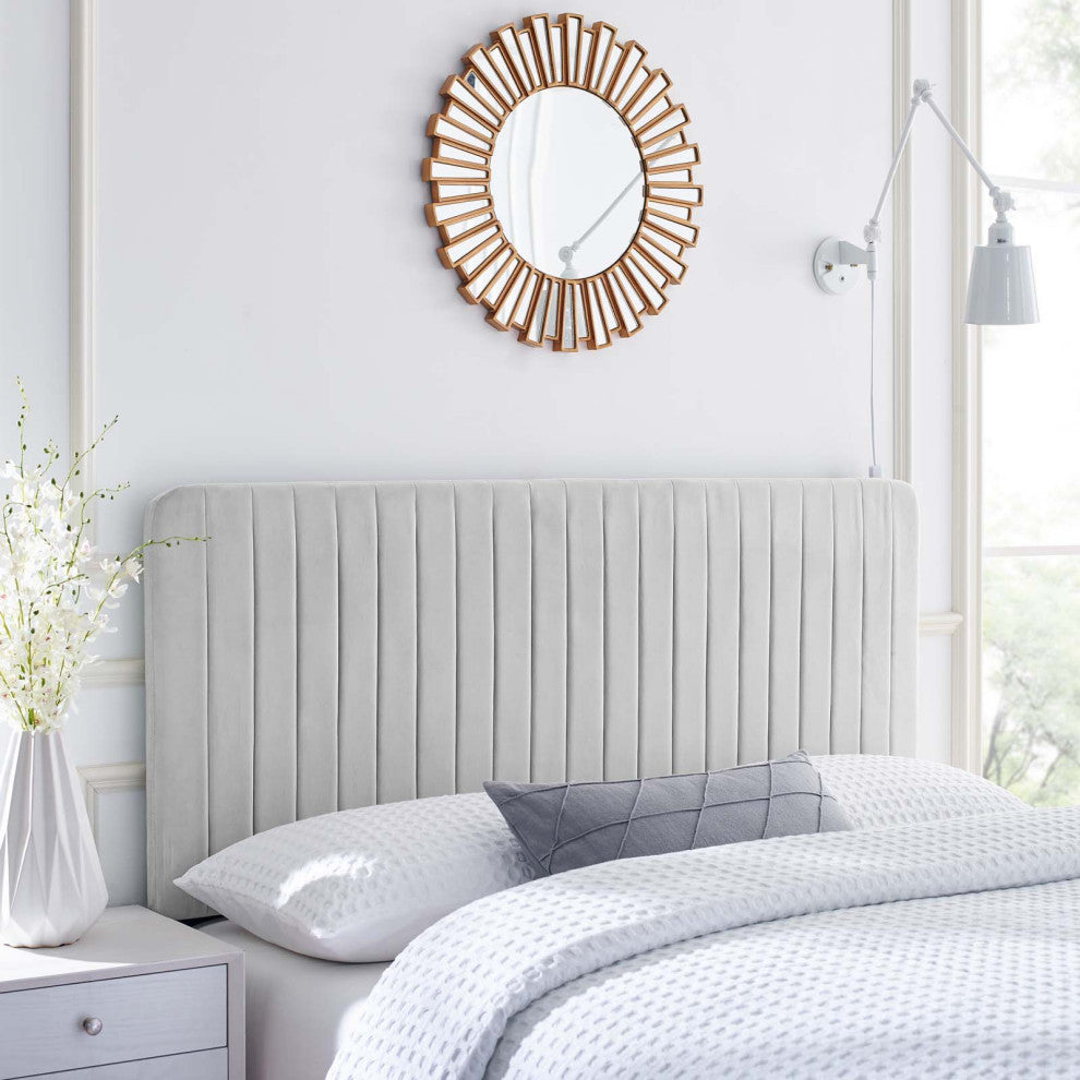 Tufted Headboard, King Size, Velvet, Light Gray, Modern Contemporary