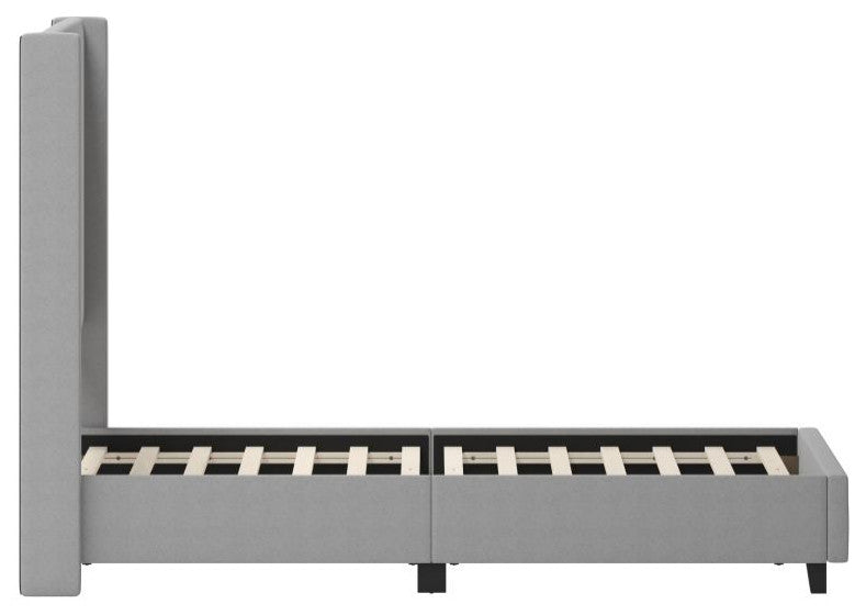 Quinn Upholstered Platform Bed with Channel Stitched Wingback Headboard, Gray, Queen