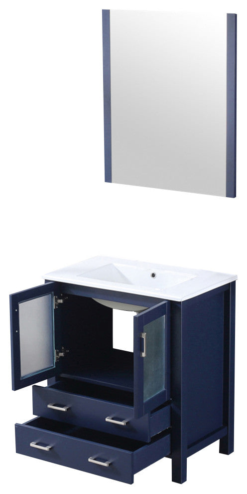Volez 30" Navy Blue Single Vanity Integrated Top Sink, 28" Wall Mirror