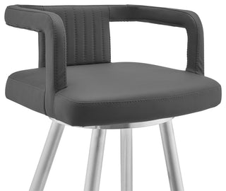 Gabriele 26" Gray Faux Leather and Brushed Stainless Steel Swivel Bar Stool