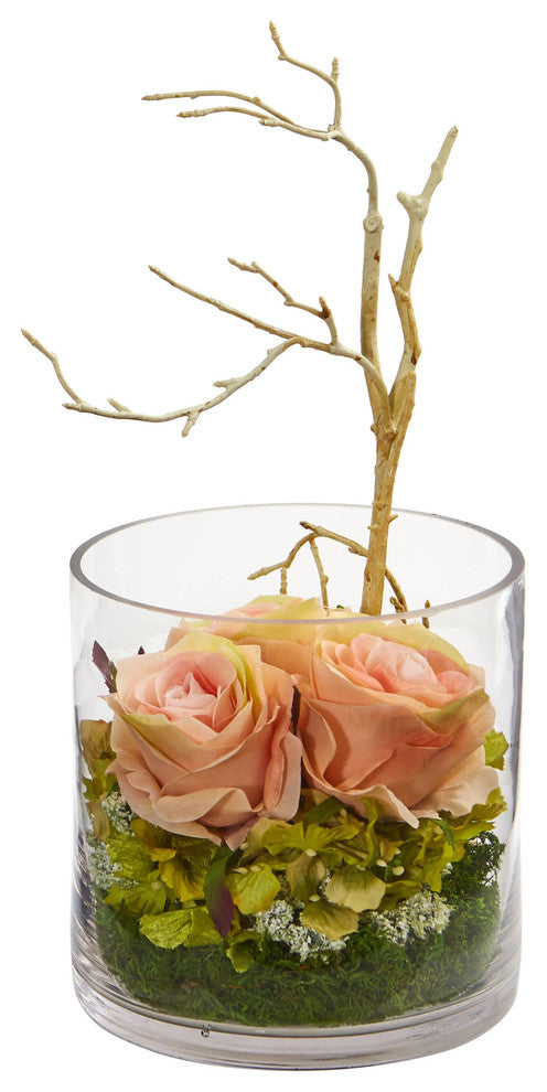 Nearly Natural  Roses & Hydrangeas Artificial Arrangement Peach