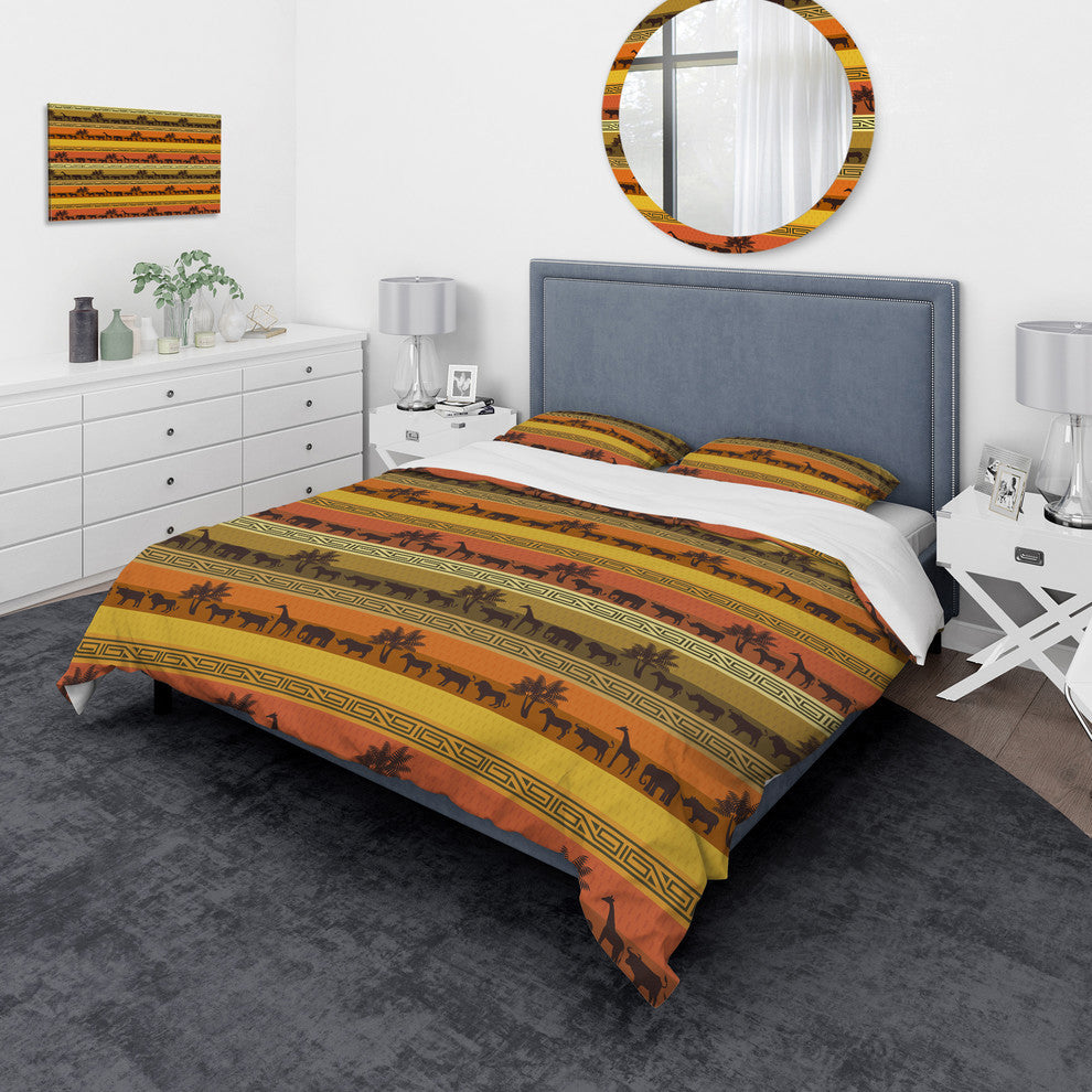African Wildlife With Pattern Tropical Duvet Cover Set, Queen