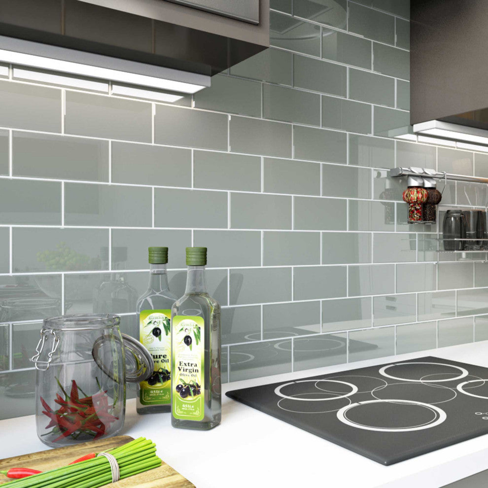 3"x6" Glass Subway Collection, True Gray