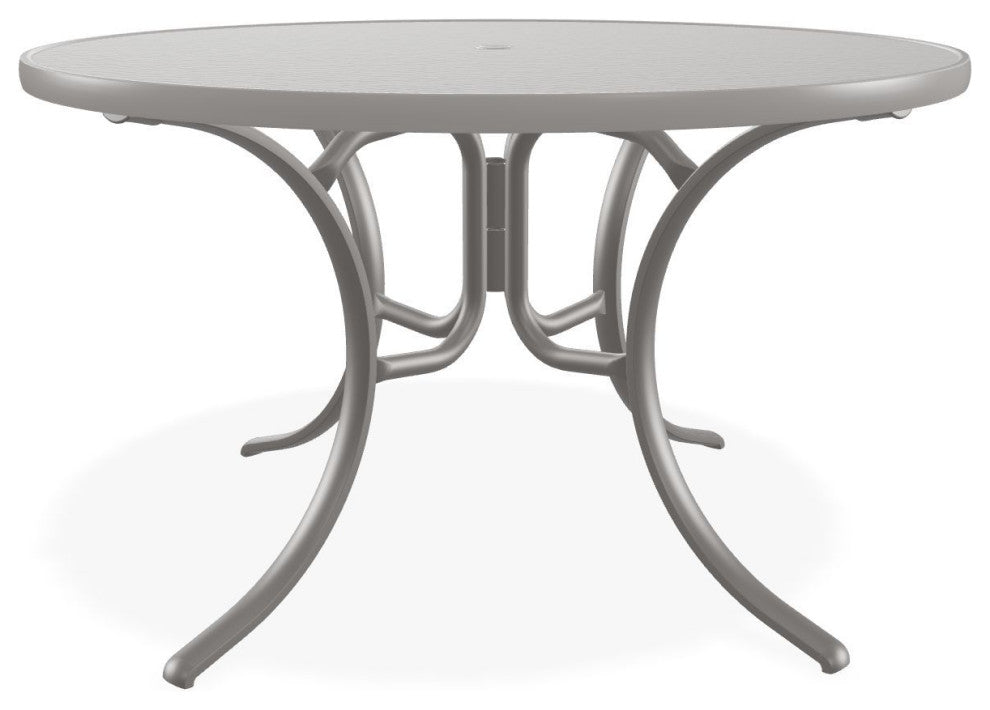 48" Round Hammered  Outdoor Dining Table with Umbrella Hole, Warm Gray