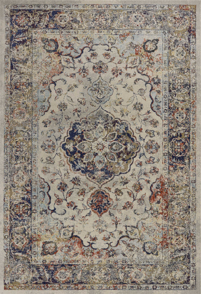 HomeRoots 5'x8' Ivory Machine Woven Traditional Floral Medallion Indoor Area Rug