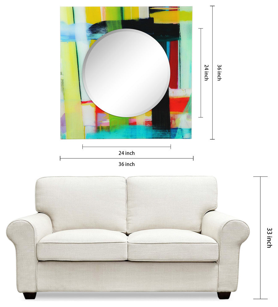 "Shine" Square Beveled Wall Mirror on Floating Printed Tempered Art Glass