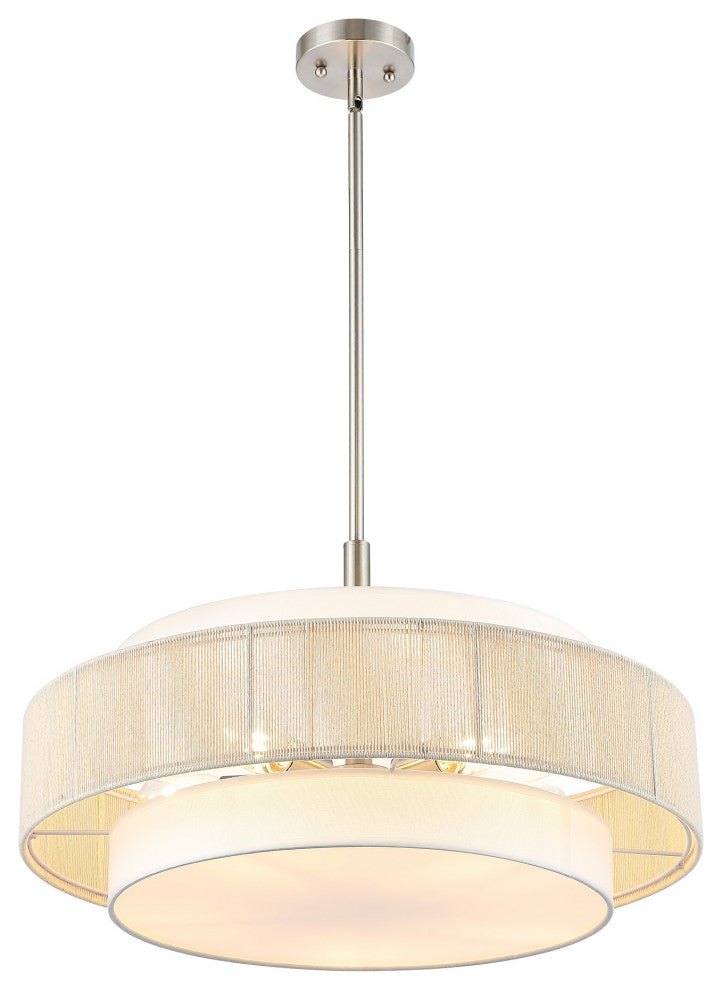 5-Light Double Drum Shaded Chandelier Ceiling Light, Brushed Nickel