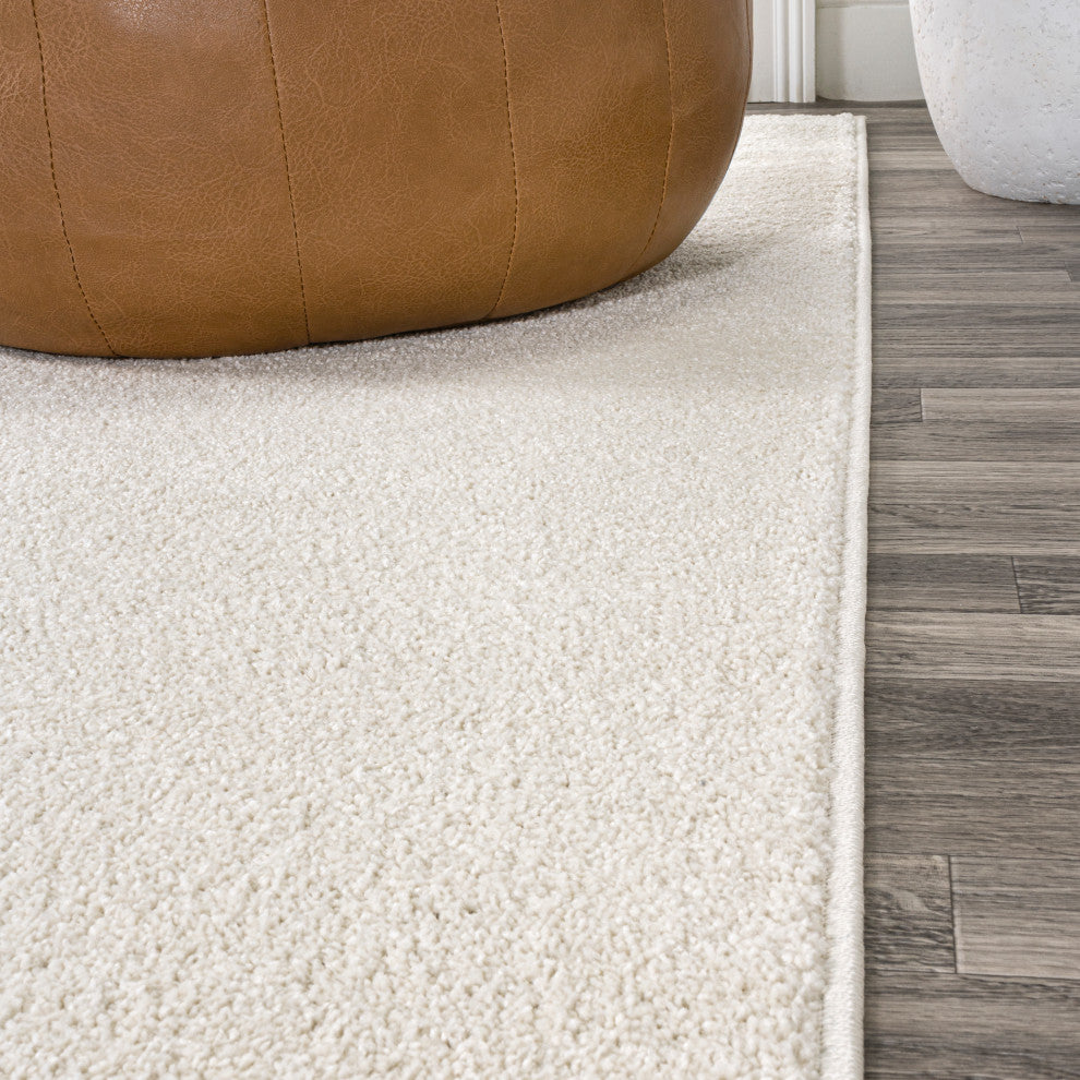 Haze Solid Low-Pile Runner Rug, Cream, 5 X 8