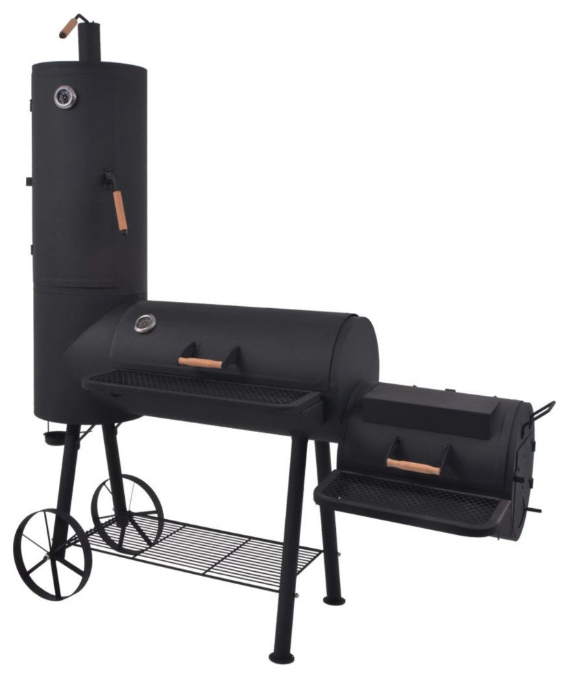 vidaXL BBQ Charcoal Smoker with Bottom Shelf Black Heavy XXL