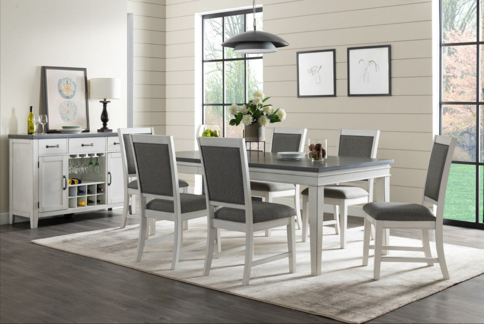 Del Mar Antique White and Gray Linen Dining Room Chairs, Set of 2
