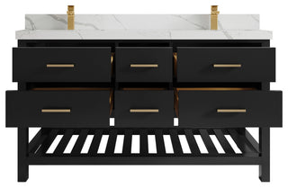 Parker 60" Double Sink Bath Vanity, Black 2" Calacatta Laza