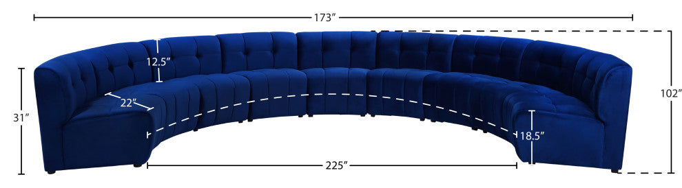 Limitless Velvet Upholstered 9-Piece Modular Sectional, Navy
