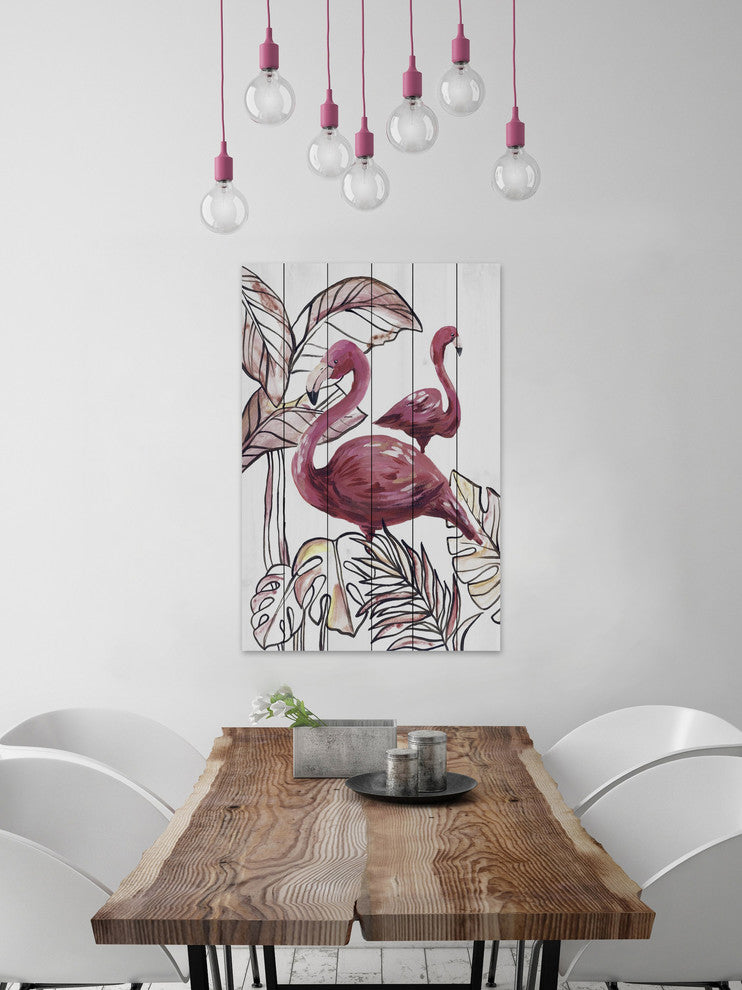 "Pink Flamingo I" Painting Print on White Wood, 30"x45"