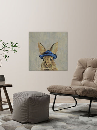 "Blue Hat Rabbit" Painting Print on Wrapped Canvas, 48"x48"