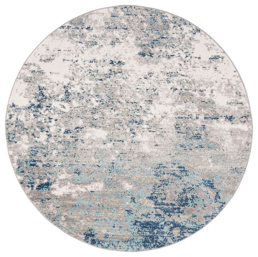 Safavieh Brentwood Bnt822F Moroccan Rug, Light Grey/Blue, 6'7"x6'7" Round