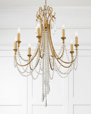 Arcadia 8 Light Chandelier in Antique Gold with Hand Cut Crystal