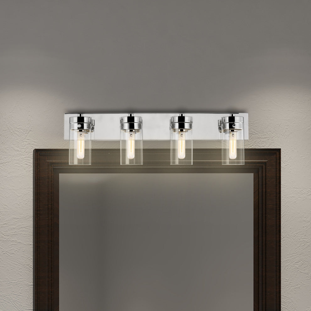 Intersection 4-Light Vanity, Polished Nickel With Clear Glass