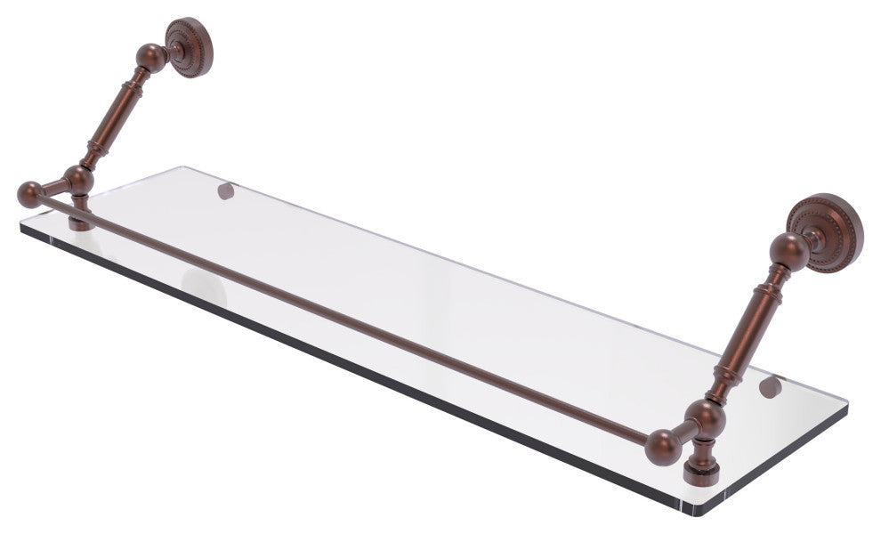 Dottingham 30" Floating Glass Shelf with Gallery Rail, Antique Copper