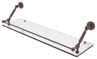 Dottingham 30" Floating Glass Shelf with Gallery Rail, Antique Copper