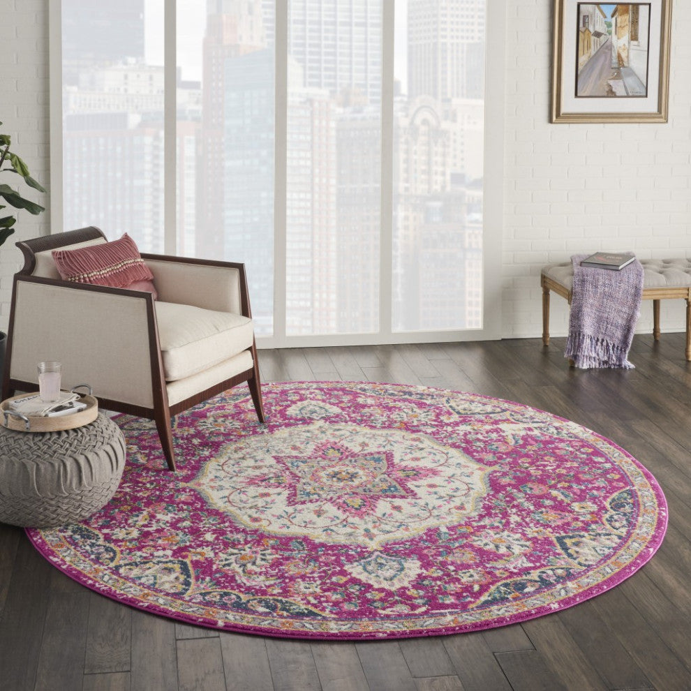 8' Pink Round Dhurrie Area Rug