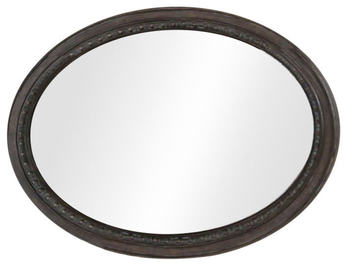 Benzara BM166077 Oval Wall Mountable 5Mm Beveled Mirror, Rustic Natural Brown