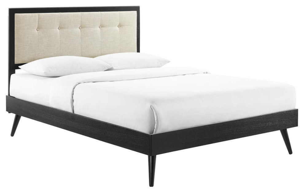 Willow Full Wood Platform Bed With Splayed Legs Black Beige