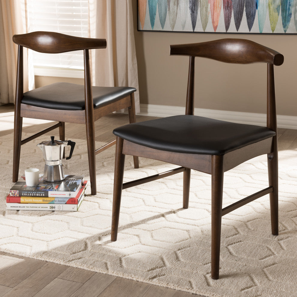 Baxton Studio Winton Mid-Century Modern Walnut Wood Dining Chair, Set of 2