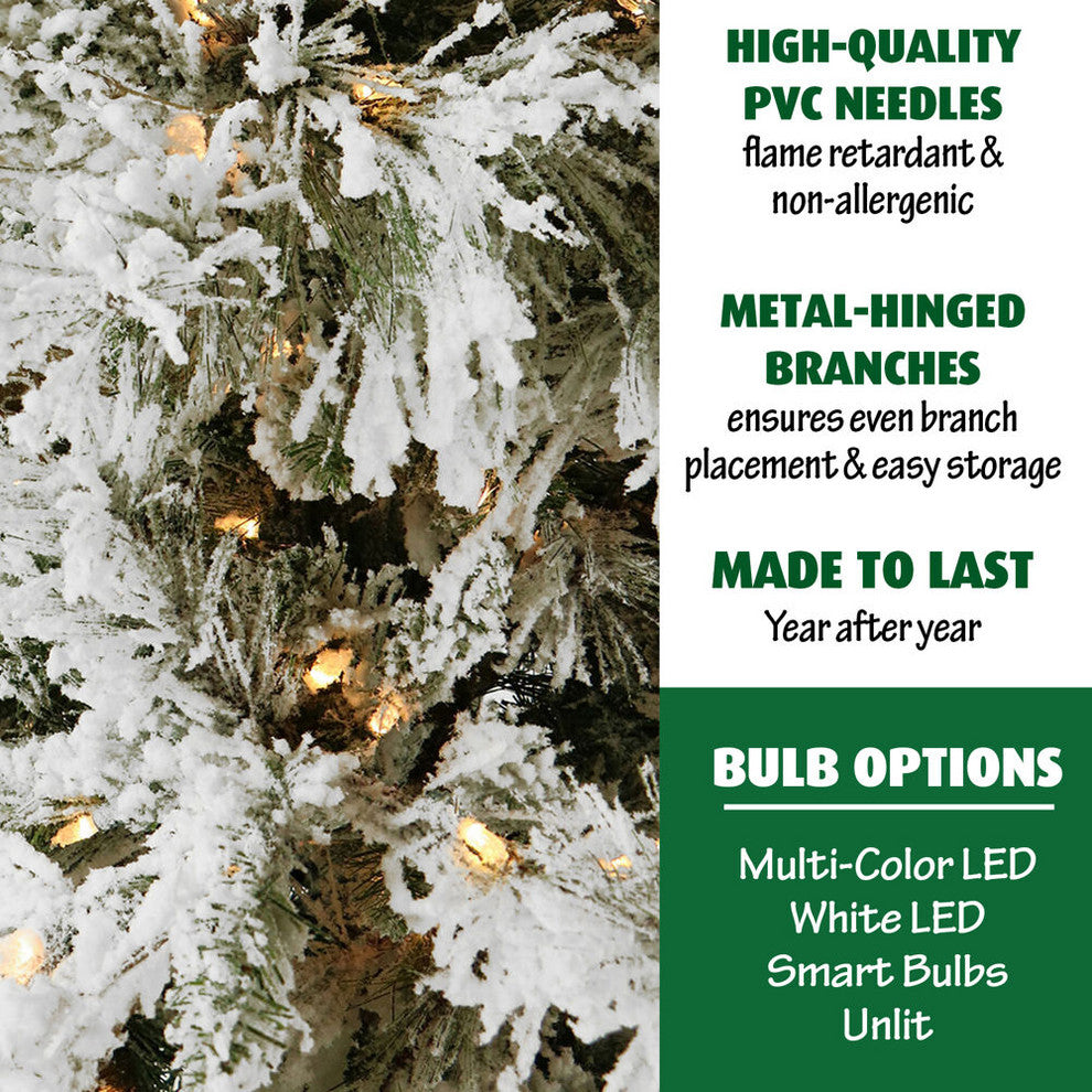 Flocked Snowy Pine Christmas Tree, 12', Smart String Lights