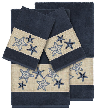 Lydia 4-Piece Embellished Towel Set, Midnight Blue