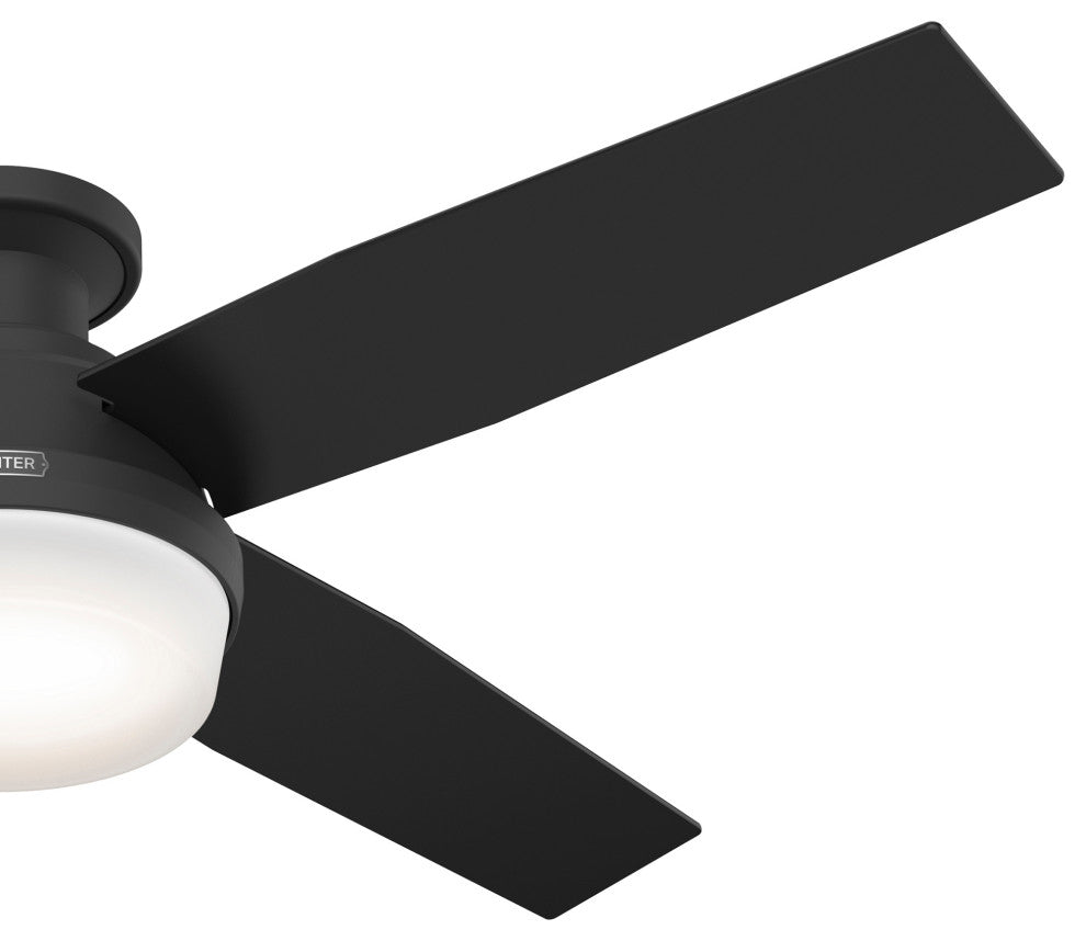 Hunter 52" Dempsey Matte Black Low Profile Ceiling Fan, LED Kit, Remote