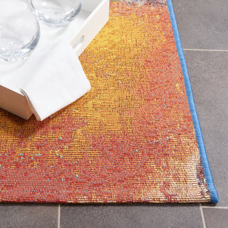 Safavieh Barbados Collection Indoor-Outdoor, BAR540 Rug, Blue/Rust/Gold, 6'6" Square