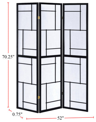 3 Panel Folding Floor Screen, Black and White
