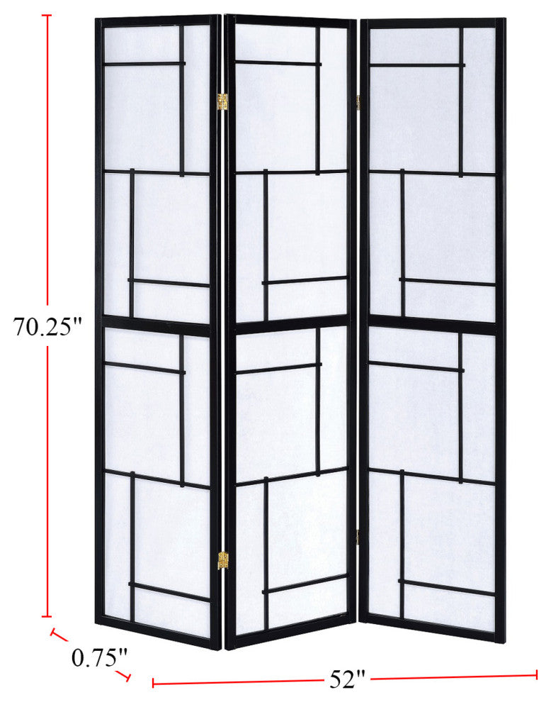 3 Panel Folding Floor Screen, Black and White